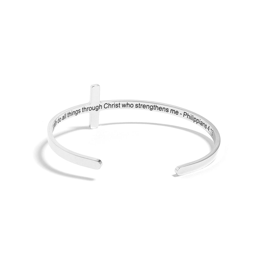 Cross Cuff Bracelet with Scripture Philippians 4:13 Stainless Steel