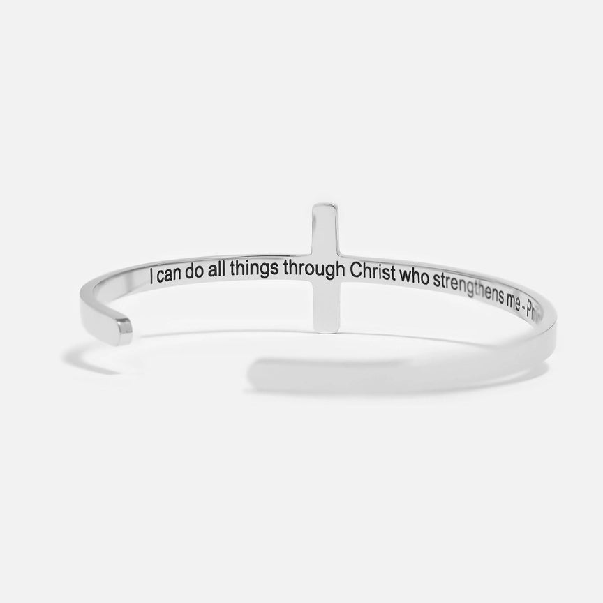 Cross Cuff Bracelet with Scripture Philippians 4:13 Stainless Steel