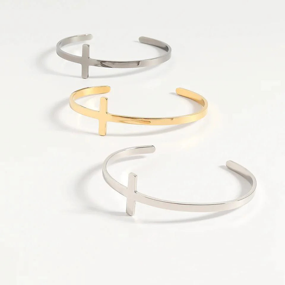 Cross Cuff Bracelet with Scripture Philippians 4:13 Stainless Steel