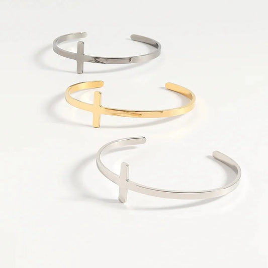 Cross Cuff Bracelet with Scripture Philippians 4:13 Stainless Steel